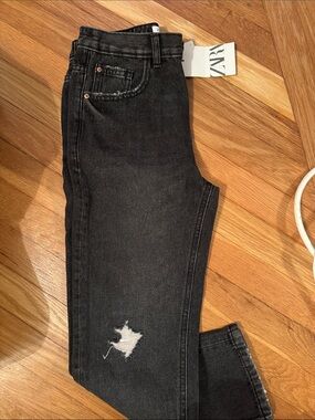 Zara Black Washed Distressed Skinny Jeans